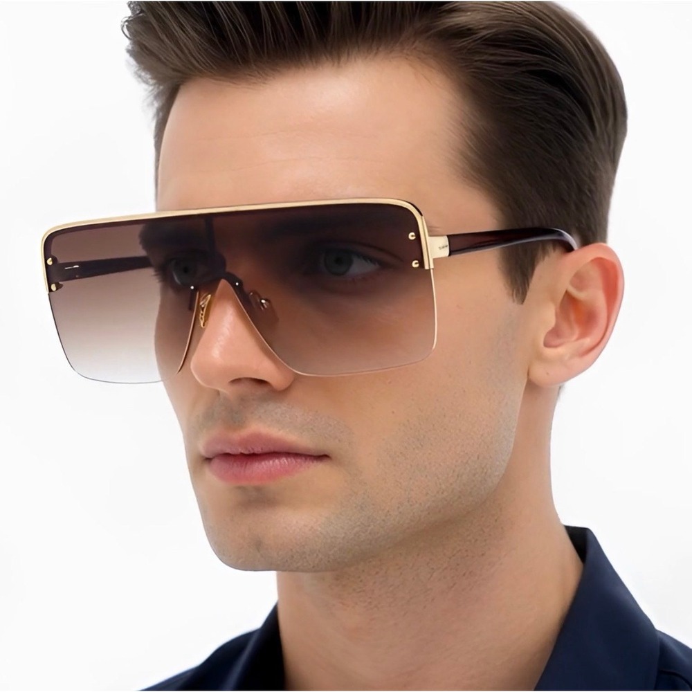 Men Sunglasses Oversized Flat Lens Gradient UV400 Fashion Shades Shield Designer
